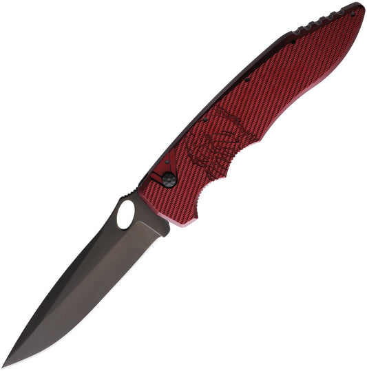 Piranha Knives-Auto Predator Button Lock Red