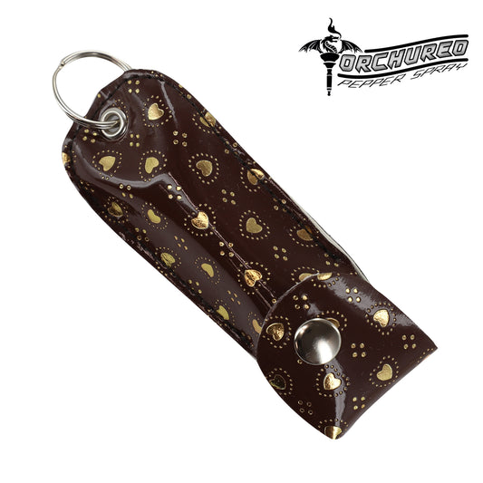 TORCHURED™ Police Grade Maximum Strength Pepper Spray Keychain | Brown w/ Gold Hearts|