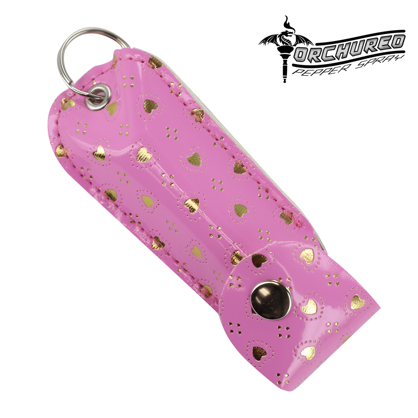 TORCHURED™ Police Grade Maximum Strength Pepper Spray Keychain | Pink w/ Gold Hearts |