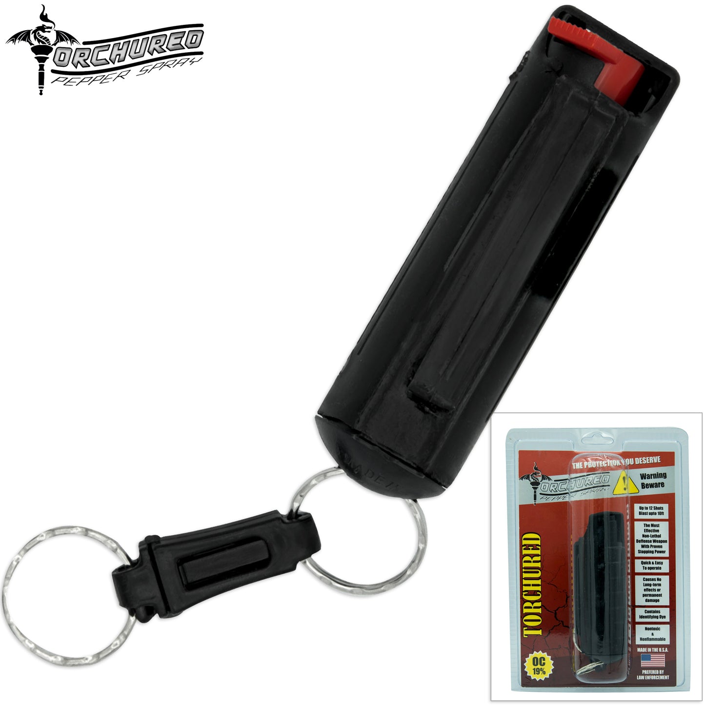 TORCHURED™ Police Grade Maximum Strength Pepper Spray Keychain | Black – Hard Case |