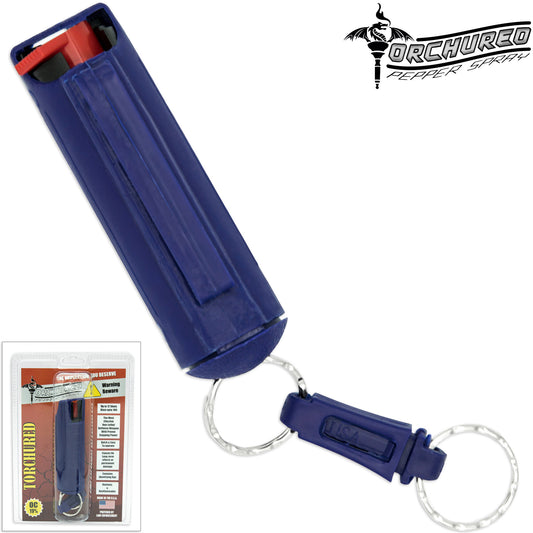 TORCHURED™ Police Grade Maximum Strength Pepper Spray Keychain | Blue – Hard Case |