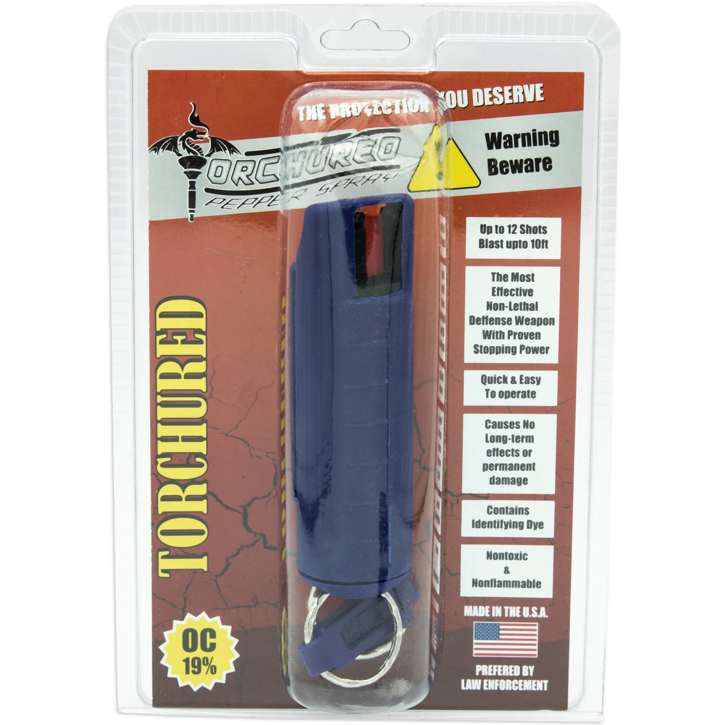 TORCHURED™ Police Grade Maximum Strength Pepper Spray Keychain | Blue – Hard Case |