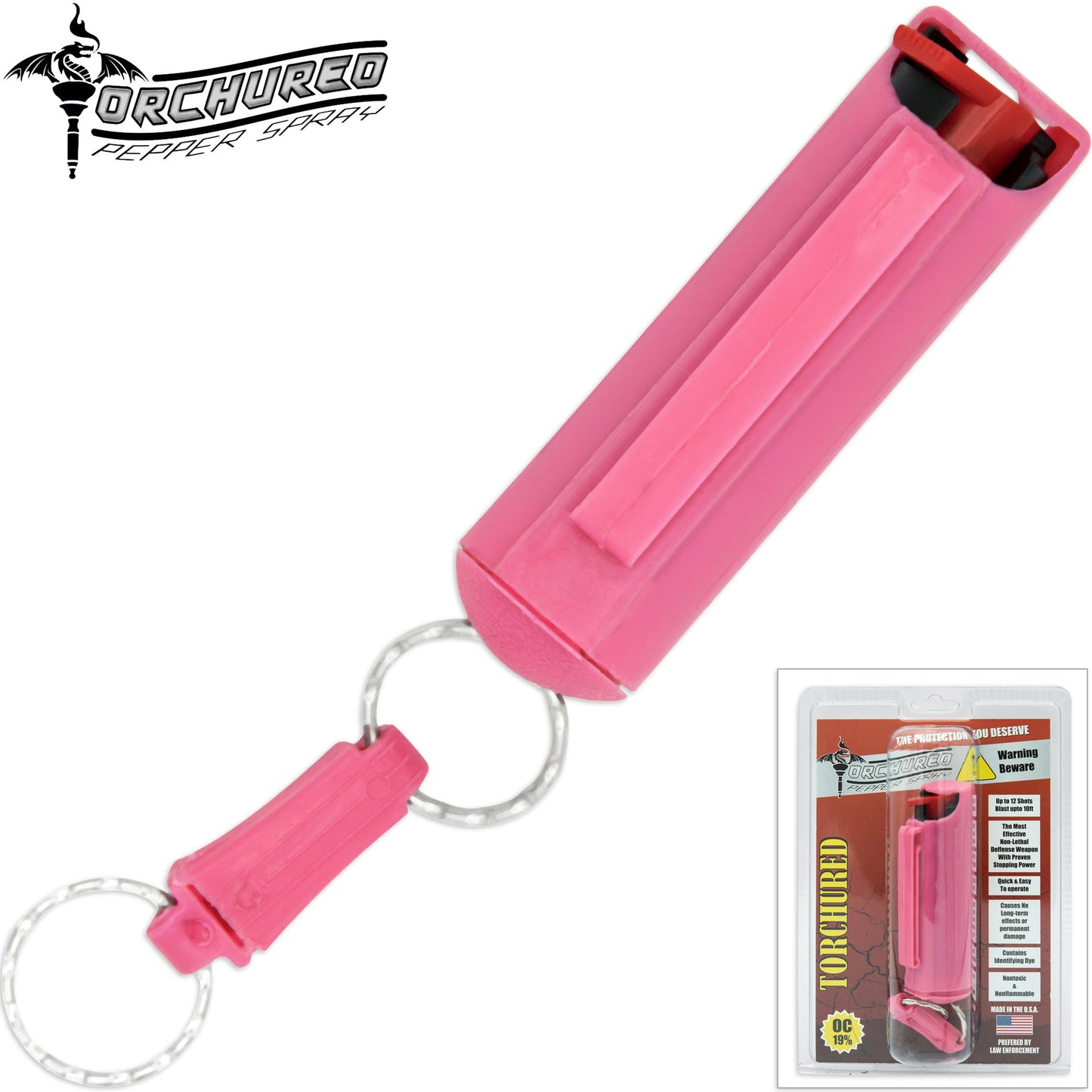 TORCHURED™ Police Grade Maximum Strength Pepper Spray Keychain | Pink – Hard Case |