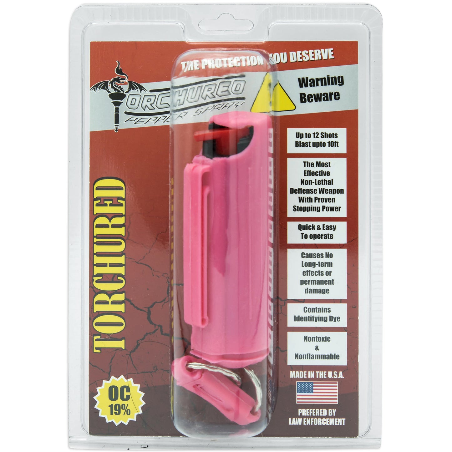 TORCHURED™ Police Grade Maximum Strength Pepper Spray Keychain | Pink – Hard Case |