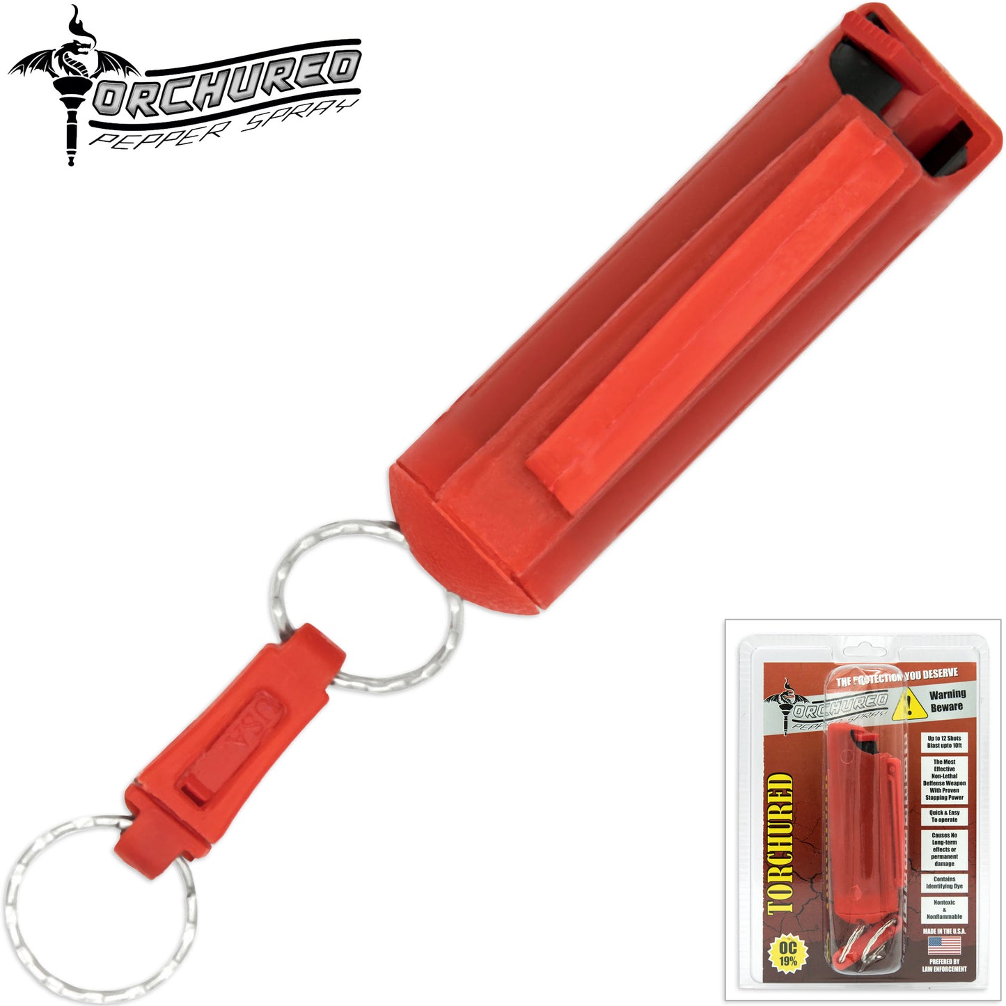 TORCHURED™ Police Grade Maximum Strength Pepper Spray Keychain | Red – Hard Case |