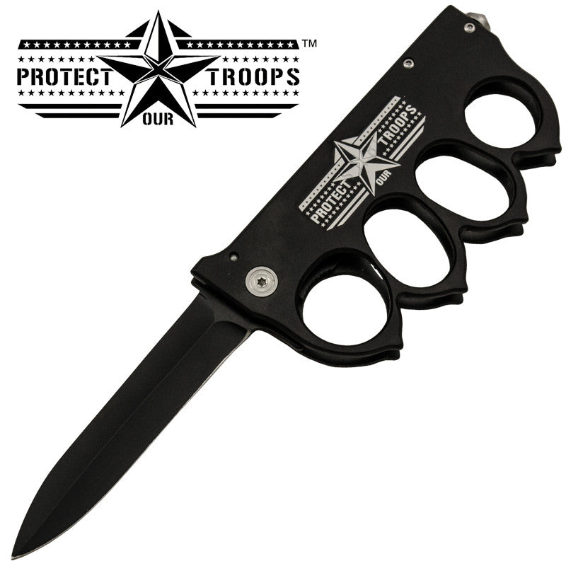 Protect Our Troops Brass Buckle Spring Assisted Folder