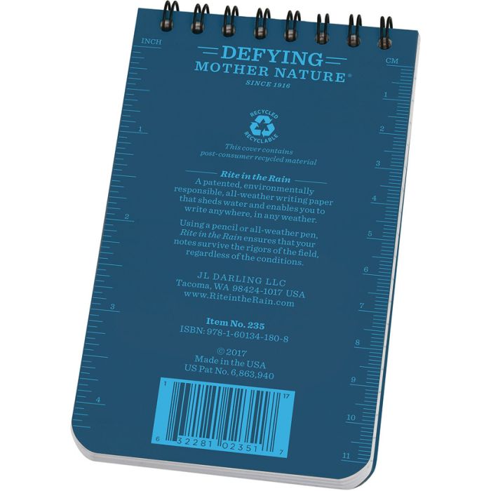 Rite in the Rain Top Spiral Notebook 3x5 Blue