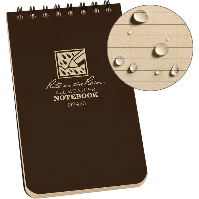 Rite in the Rain Top Spiral Notebook 3x5 Brown