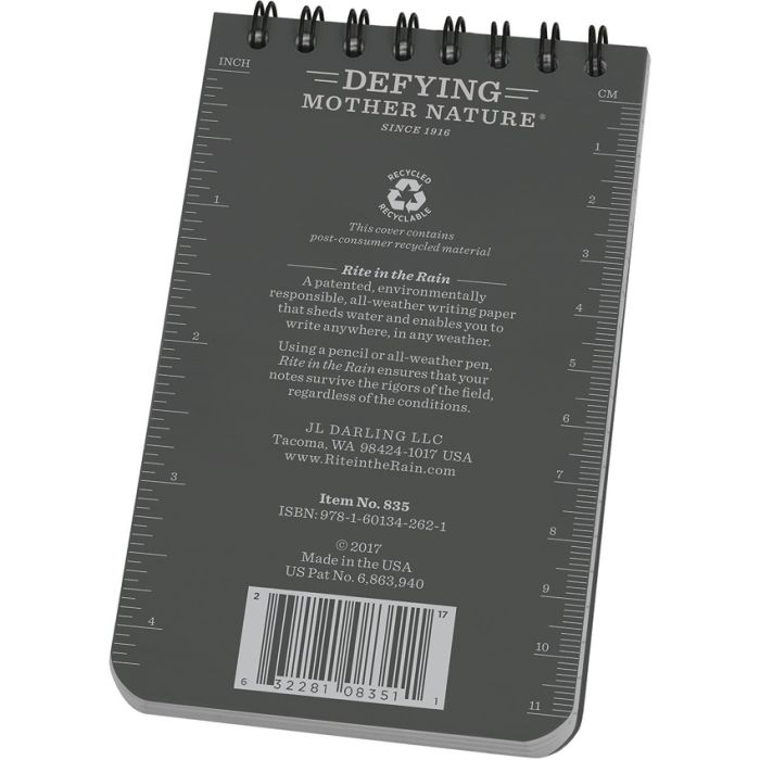 Rite in the Rain Top Spiral Notebook 3x5 Gray