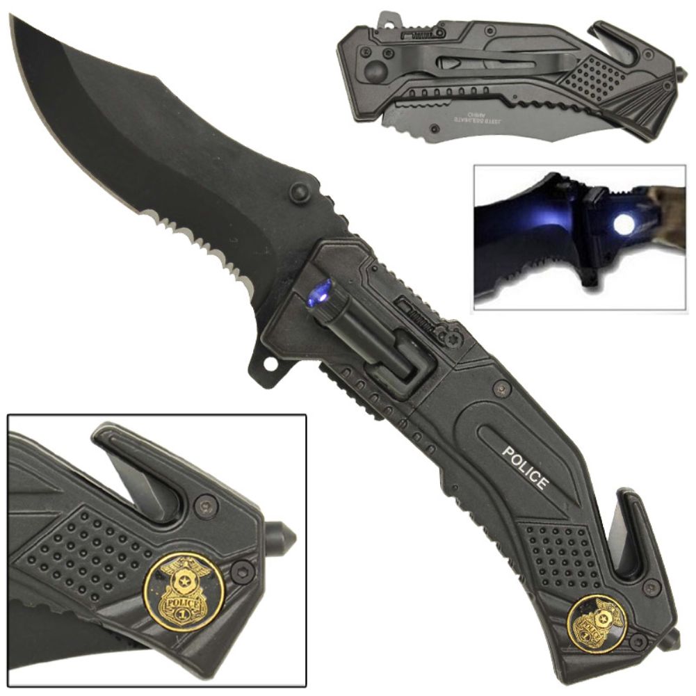 Spring Assist LED Tactical Rescue Knife Police