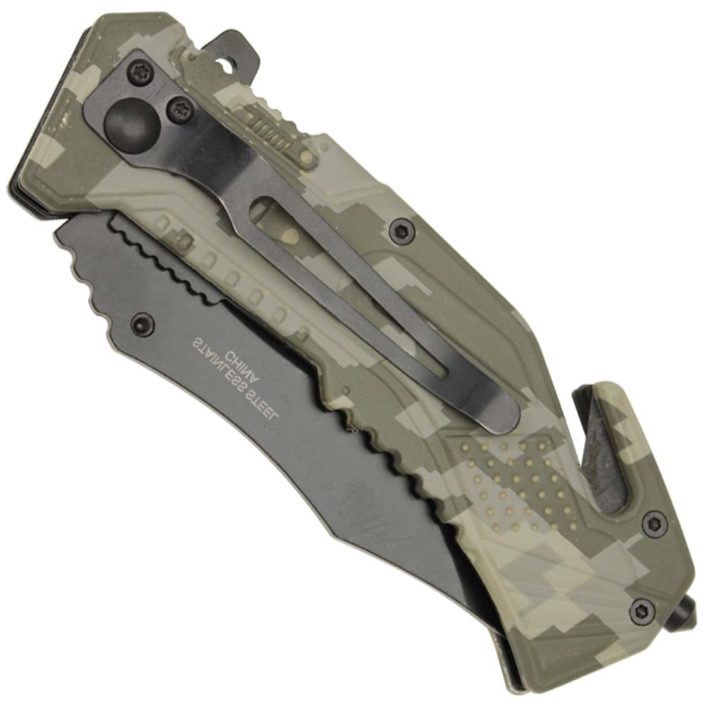 Spring Assist LED Tactical Rescue Knife US Army Camo