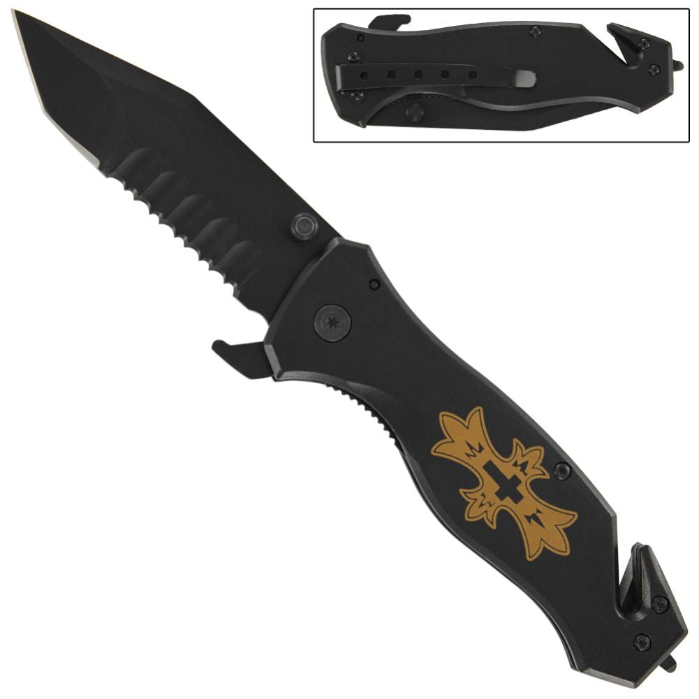 Dark Defender Serrated Spring Assist Tactical Knife