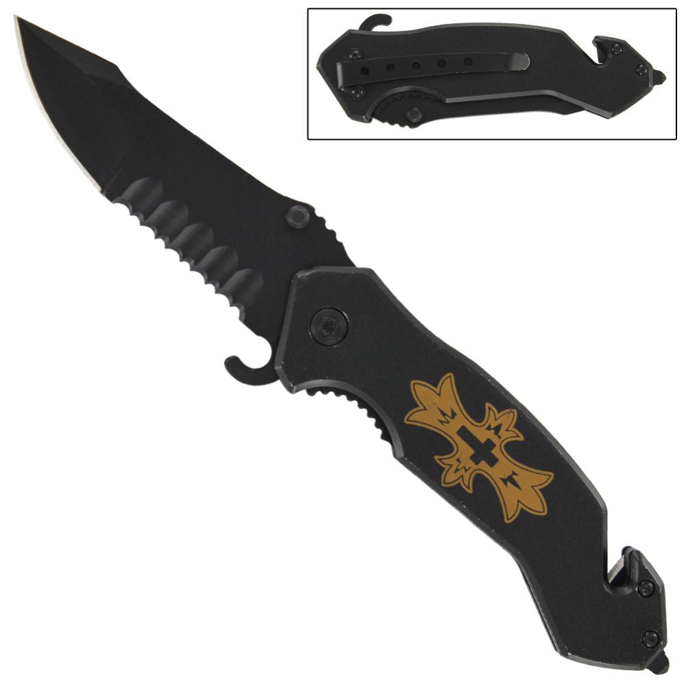 Dark Guardian Serrated Spring Assist Tactical Knife