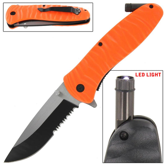 Emergency Code Orange Serrated Spring Assist Knife