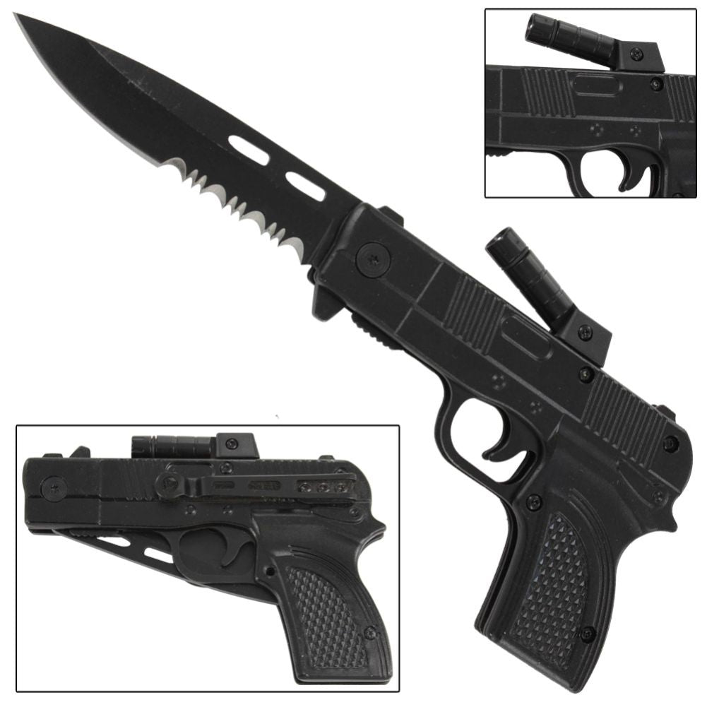 Fully Loaded Spring Assist Pistol Knife -Hired Gun