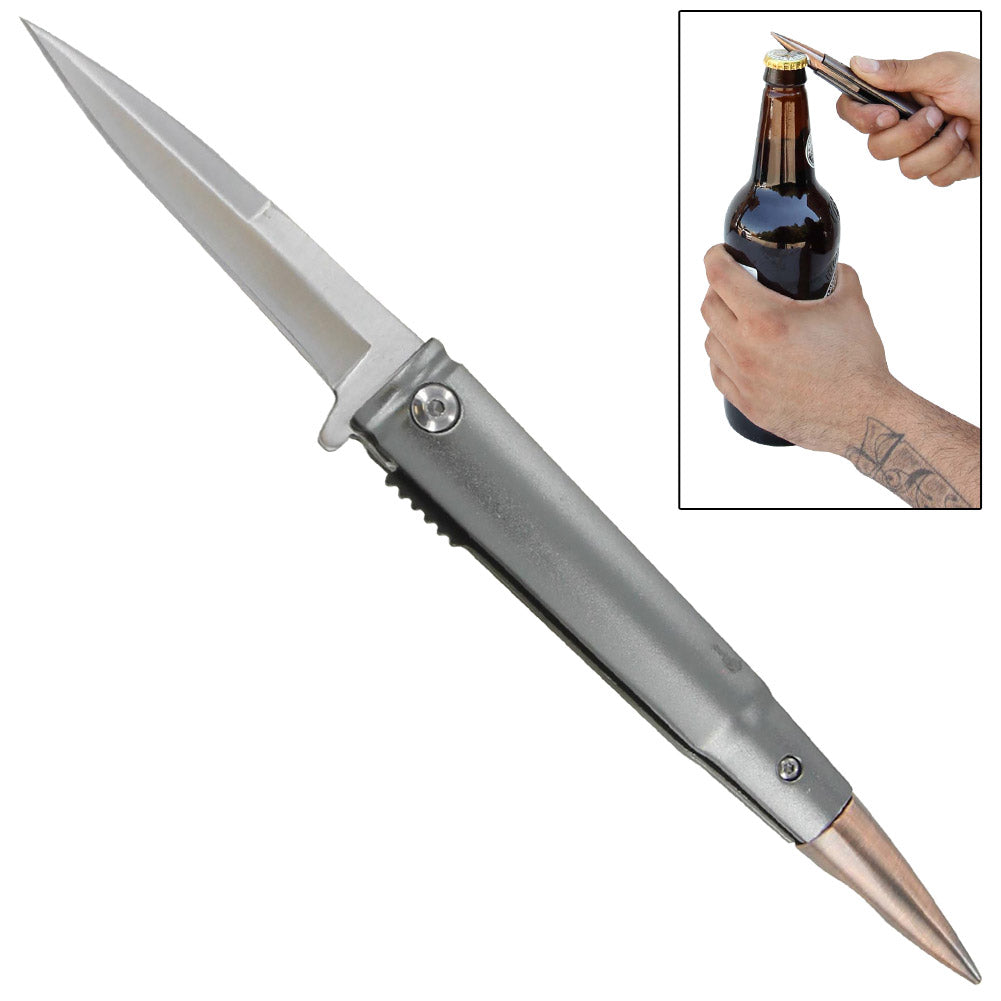 Spring Assist Incendiary Bullet Bottle Opener Knife