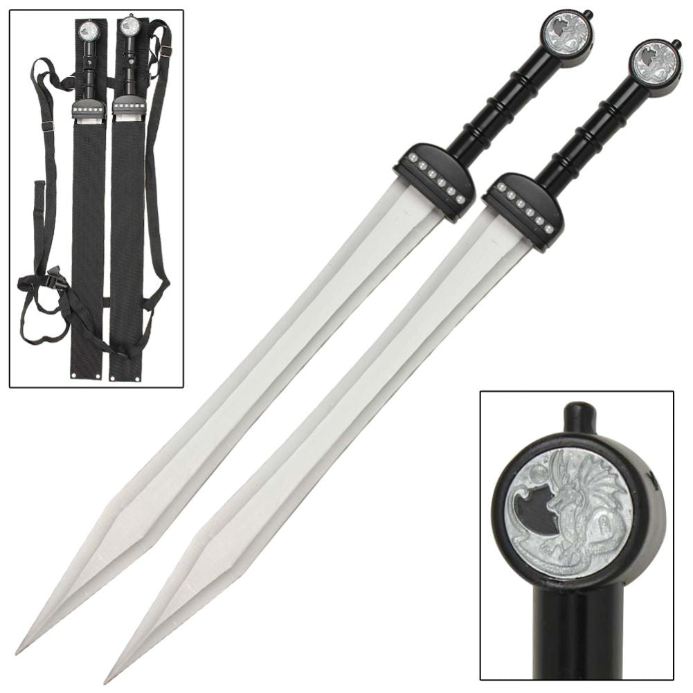 Ultimate Gladiator Twin Silver Dragon Sword Set