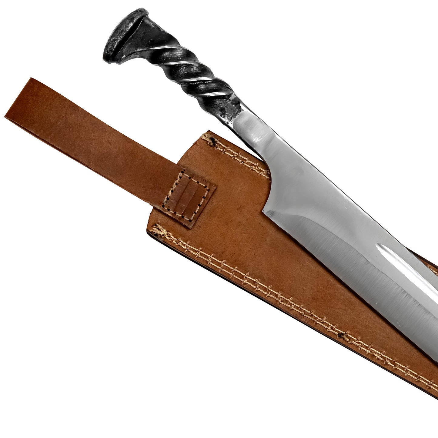 End of the Line High Carbon Steel Forged Locomotive Railroad Spike Sword Single Edge w/ Genuine Leather Sheath