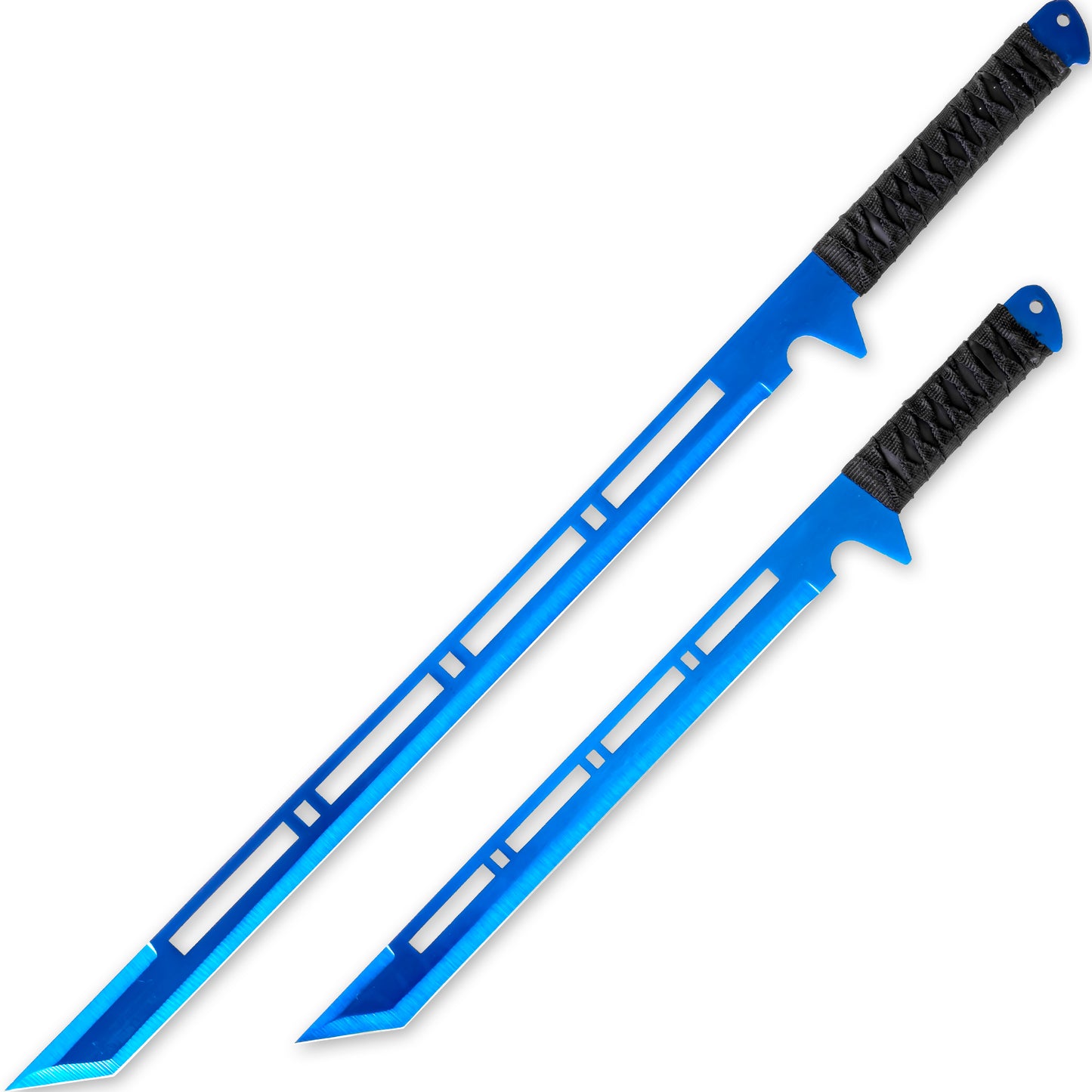 Blue Moon Full Tang Dual Straight Blade Ninja Short Sword Set | Titanium Blue Coated