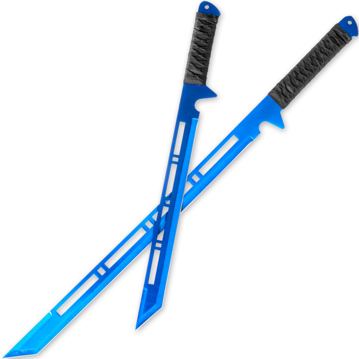 Blue Moon Full Tang Dual Straight Blade Ninja Short Sword Set | Titanium Blue Coated