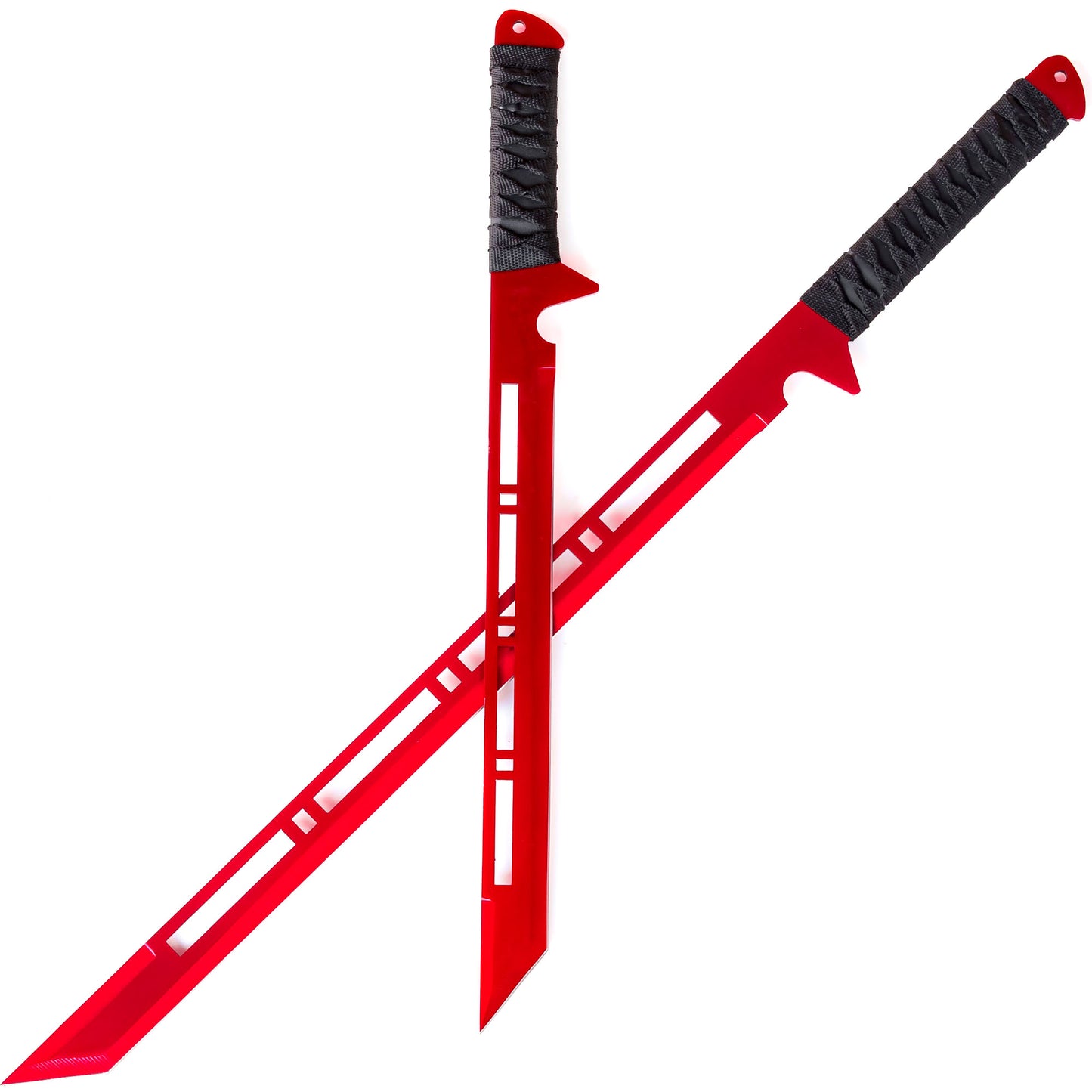 Blood Moon Full Tang DNinja Dual Wield Swords | Sharpened Tanto Straitblade Neon Red Cyberpunk Shinobi Lighteningcut Ninjato Set