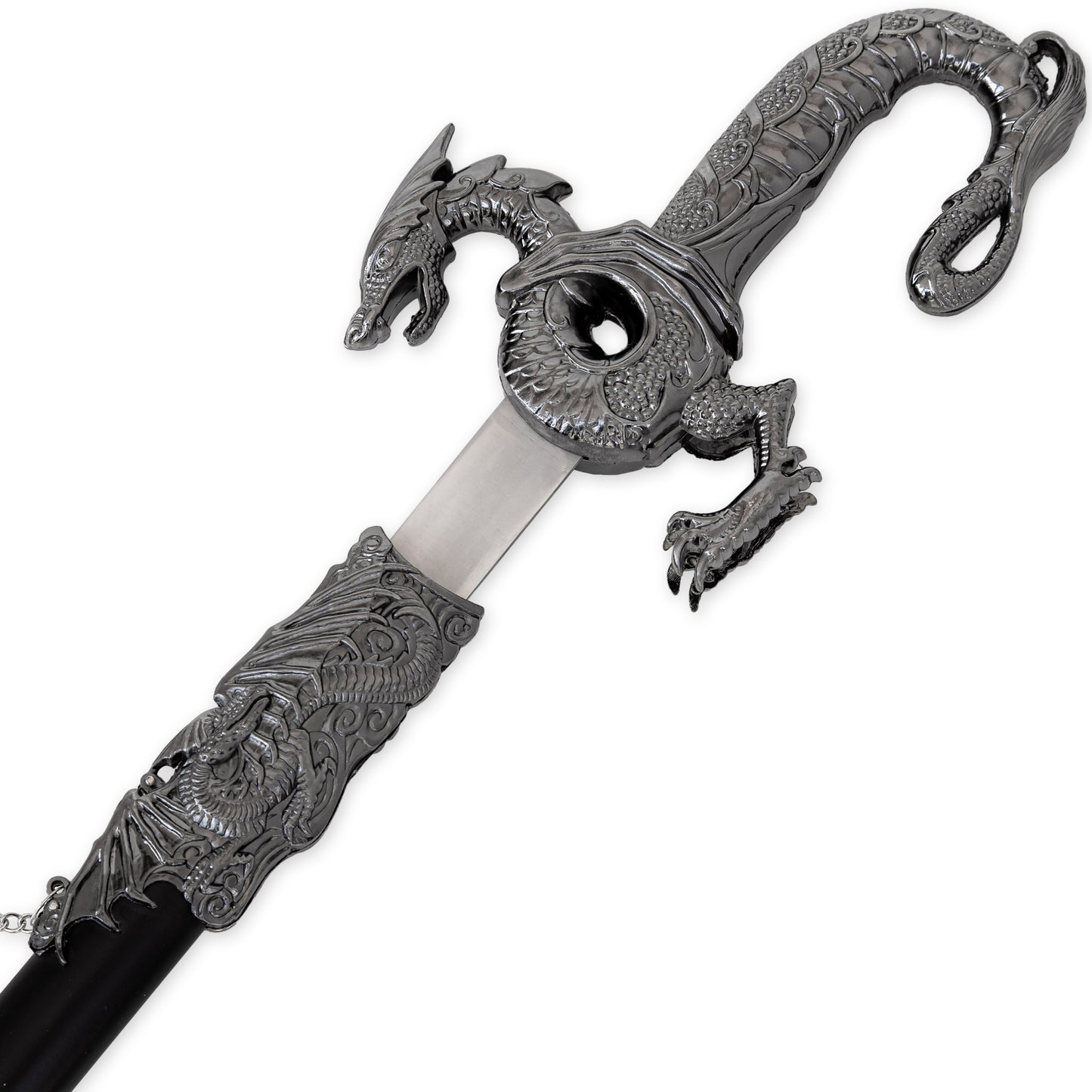 Sea of Flames Dragon Serpent Silver Ceremonial Royal Dynasty Saber Sword w/ Hard Scabbard