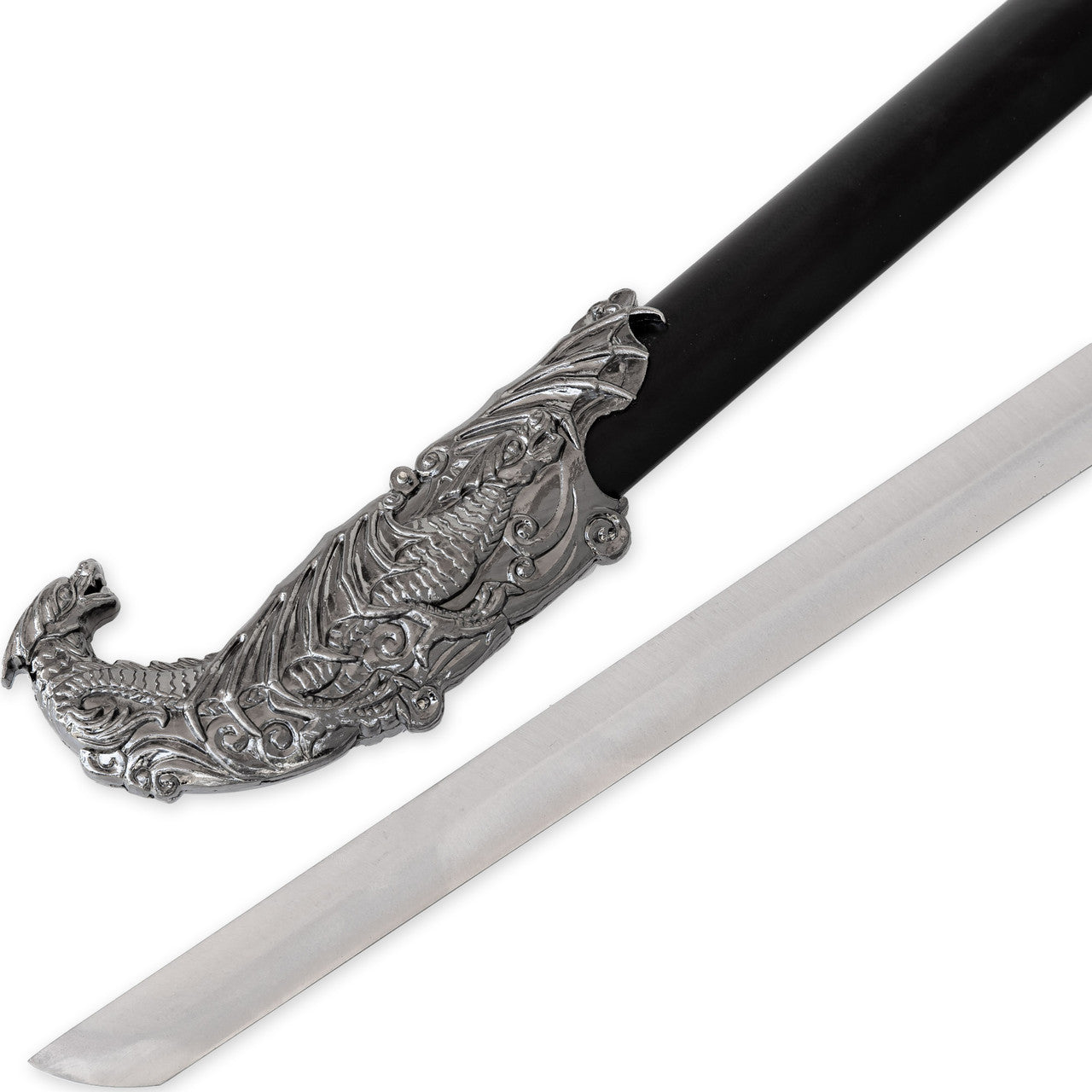 Sea of Flames Dragon Serpent Silver Ceremonial Royal Dynasty Saber Sword w/ Hard Scabbard