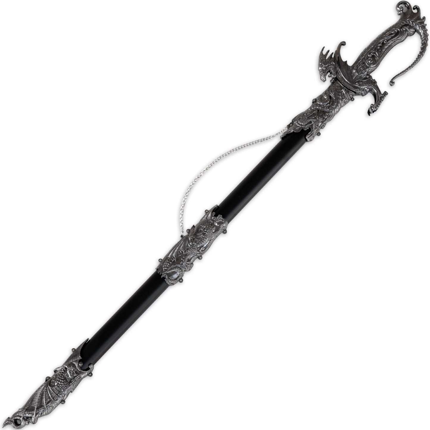 Ash-stained Wasteland Dragon Serpent Chinese Sword | Antiqued Silver Wyvern Ceremonial 37” Royal Dynasty Saber