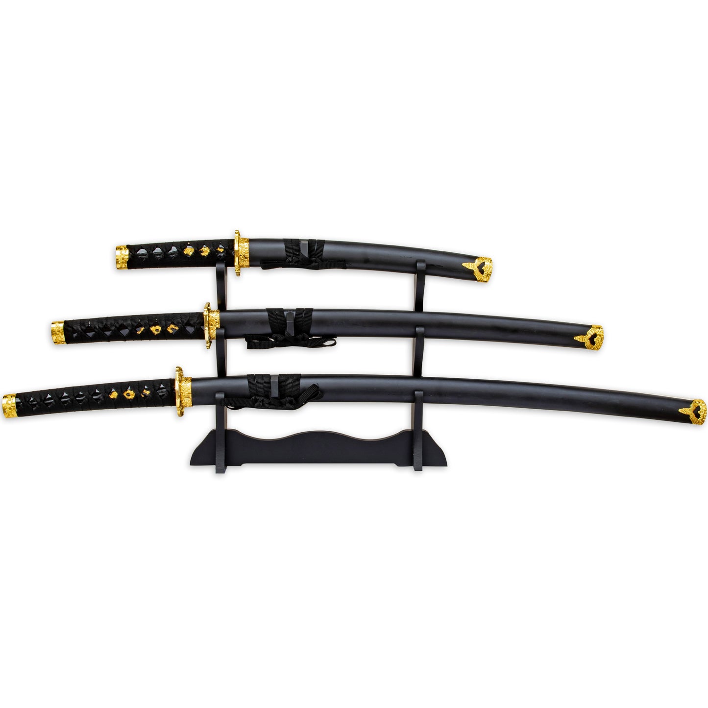 Decorated Dragon Historical Replicas | Japanese Short Sword Tachi Wakizashi Aikuchi Tant? Katana Set of 3 Swords w/ Stand