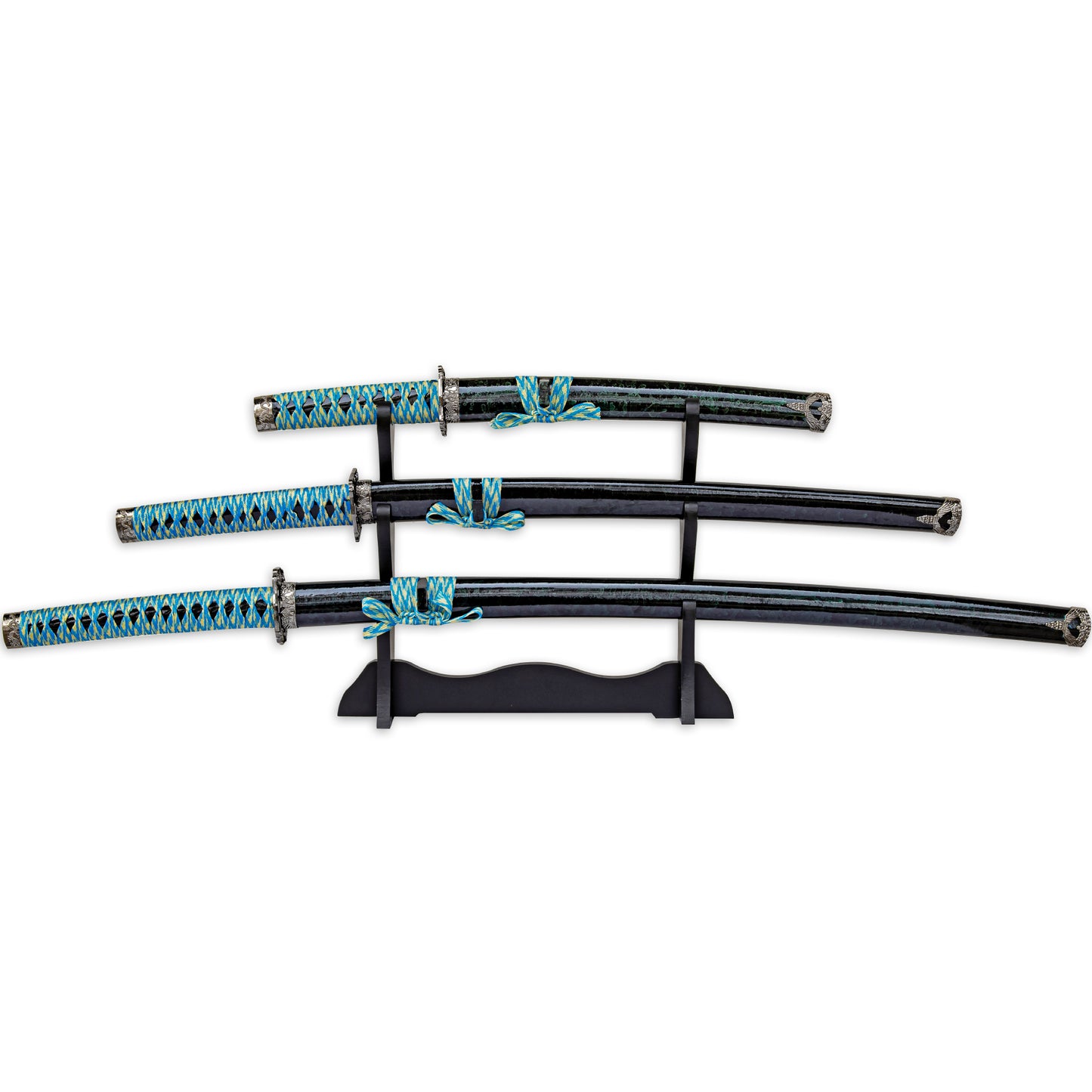 Mizuchi’s Blessing Historical Replicas | Japanese Tachi Wakizashi Aikuchi Tant? Short Sword Katana Set of 3 Swords w/ Stand