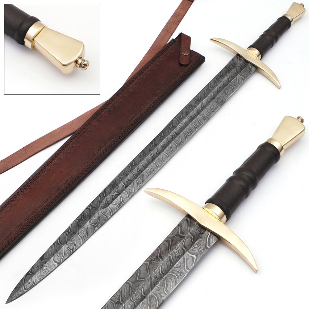 Language of Battle Damascus Steel Viking Sword Back Sheath Included