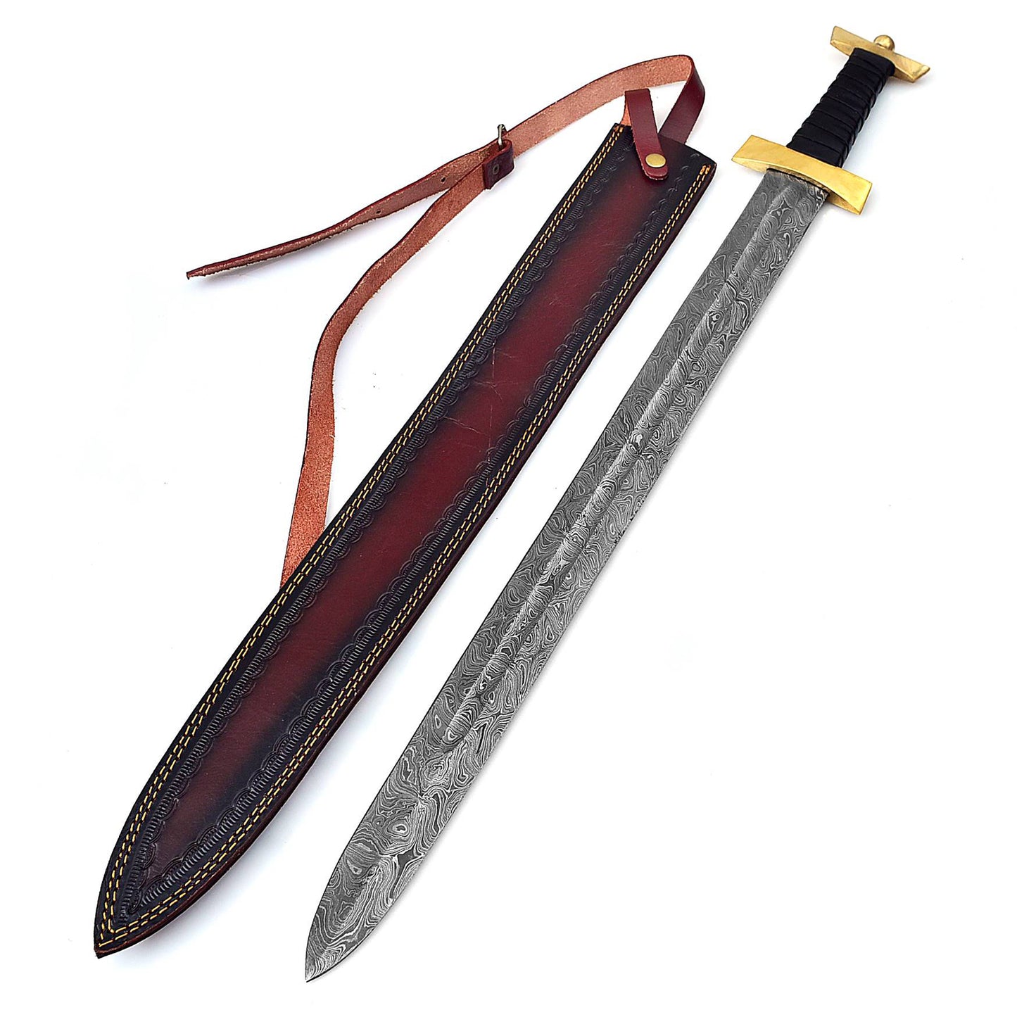 Ancient Roman Inspired Damascus Steel Spatha Historical Replica Sword