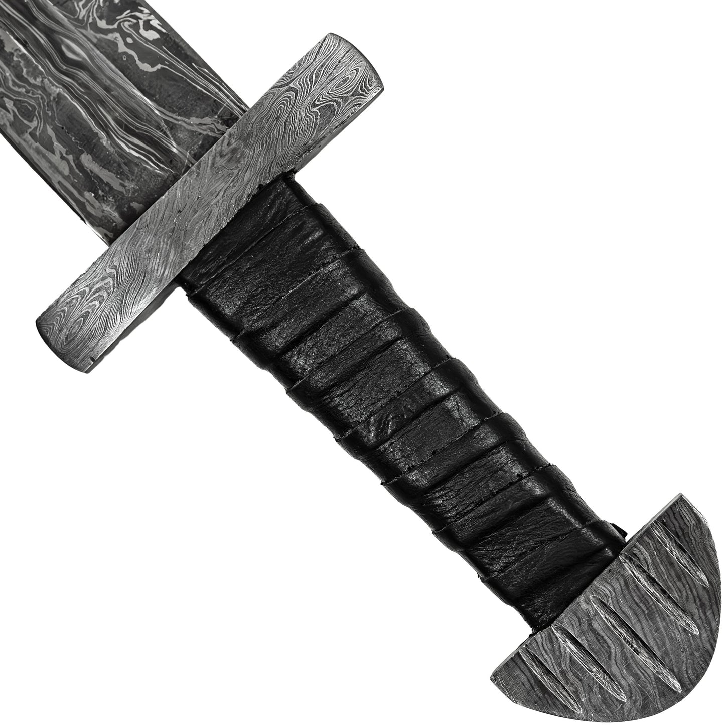 Arbitrary Provocation Hand Forged Firestorm Damascus Steel Medieval Costume Cosplay Sword w/ Black Genuine Leather Sheath