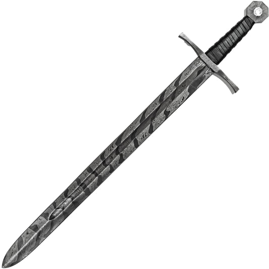 Precise Movements Medieval Hand Forged Damascus Steel Full Tang Costume Cosplay Sword w/ Genuine Leather Sheath