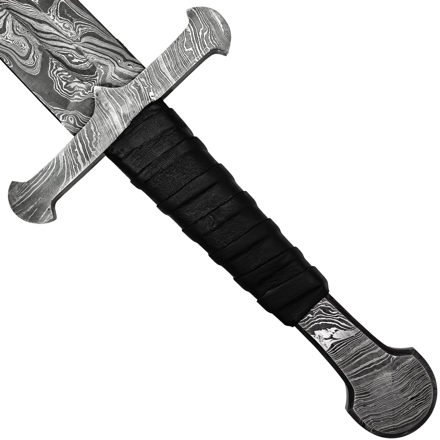 Devoted Guidance Medieval Inspired Full Tang Hand Forged Damascus Steel Templar Sword w/ Genuine Leather Sheath