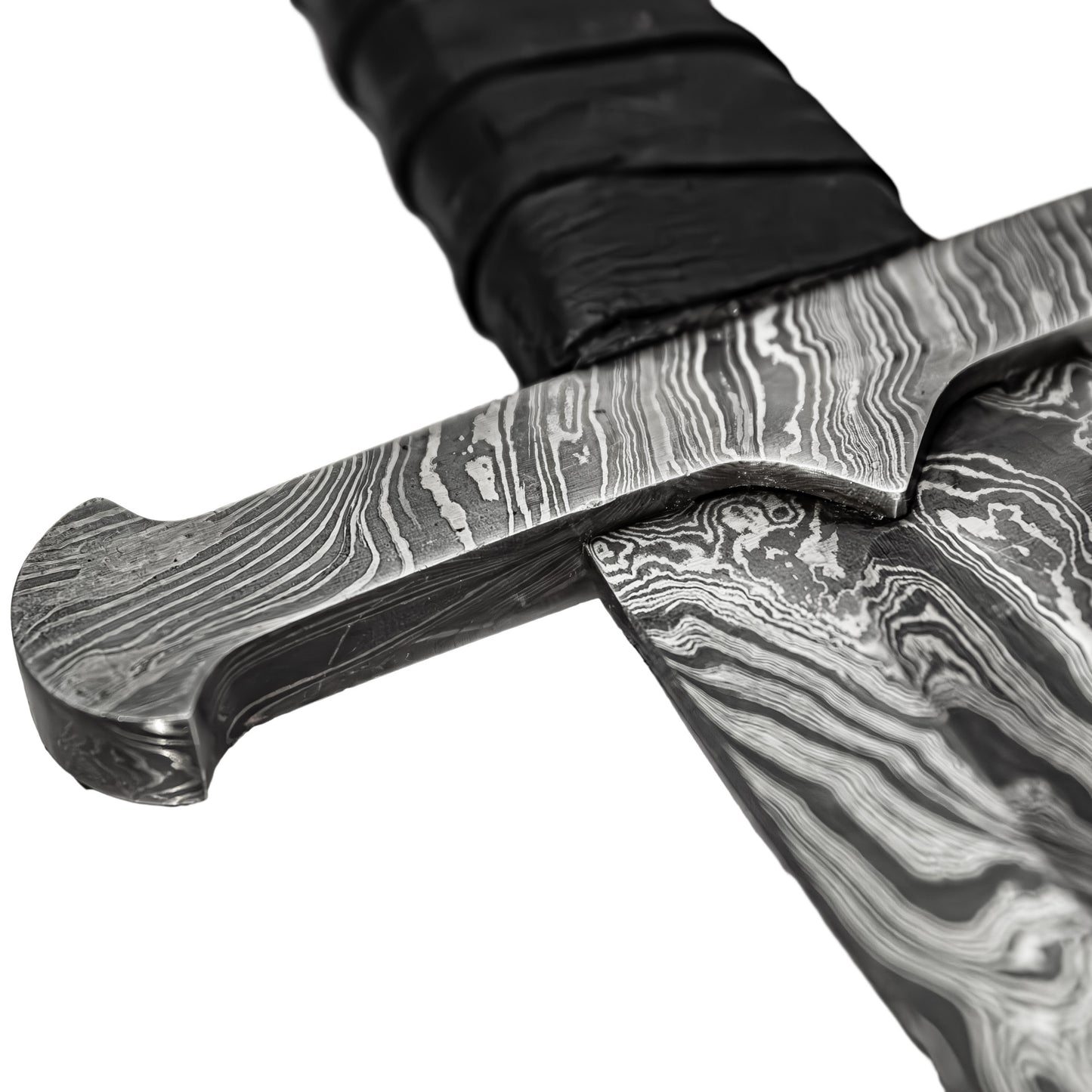 Devoted Guidance Medieval Inspired Full Tang Hand Forged Damascus Steel Templar Sword w/ Genuine Leather Sheath