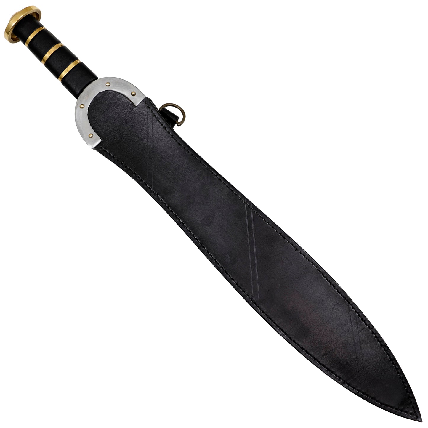 Daghda Exalted Celtic Style Leaf Blade Hand Forged High Carbon Steel Sword Curved Guard Brass Pommel w/ Leather Sheath