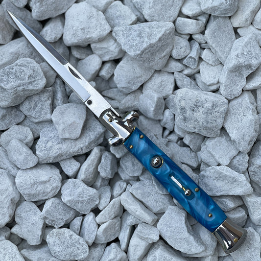 Wave Breaker Light Blue Automatic Push Button Stiletto Knife