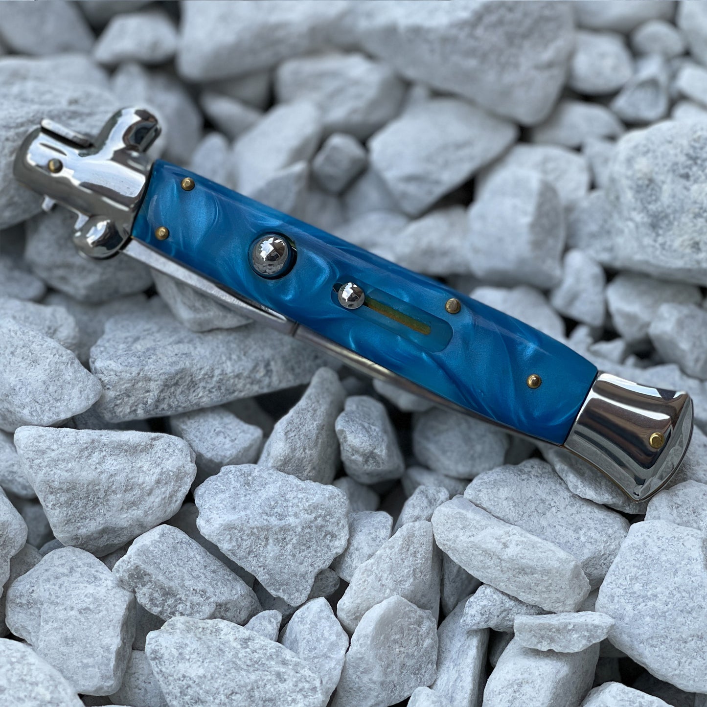 Wave Breaker Light Blue Automatic Push Button Stiletto Knife