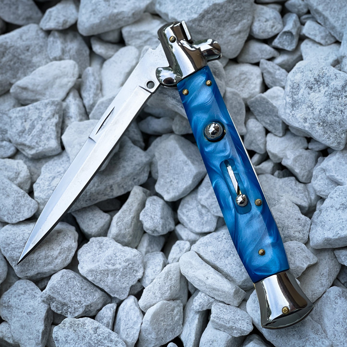 Wave Breaker Light Blue Automatic Push Button Stiletto Knife