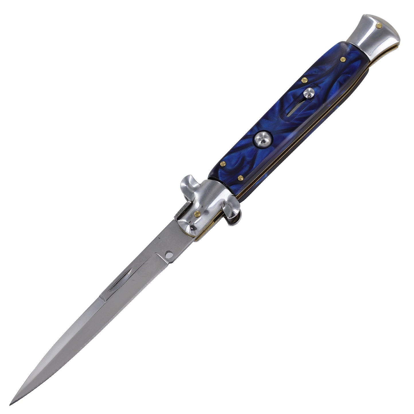 Deep Blue Pearl Automatic Push Button Stiletto Knife