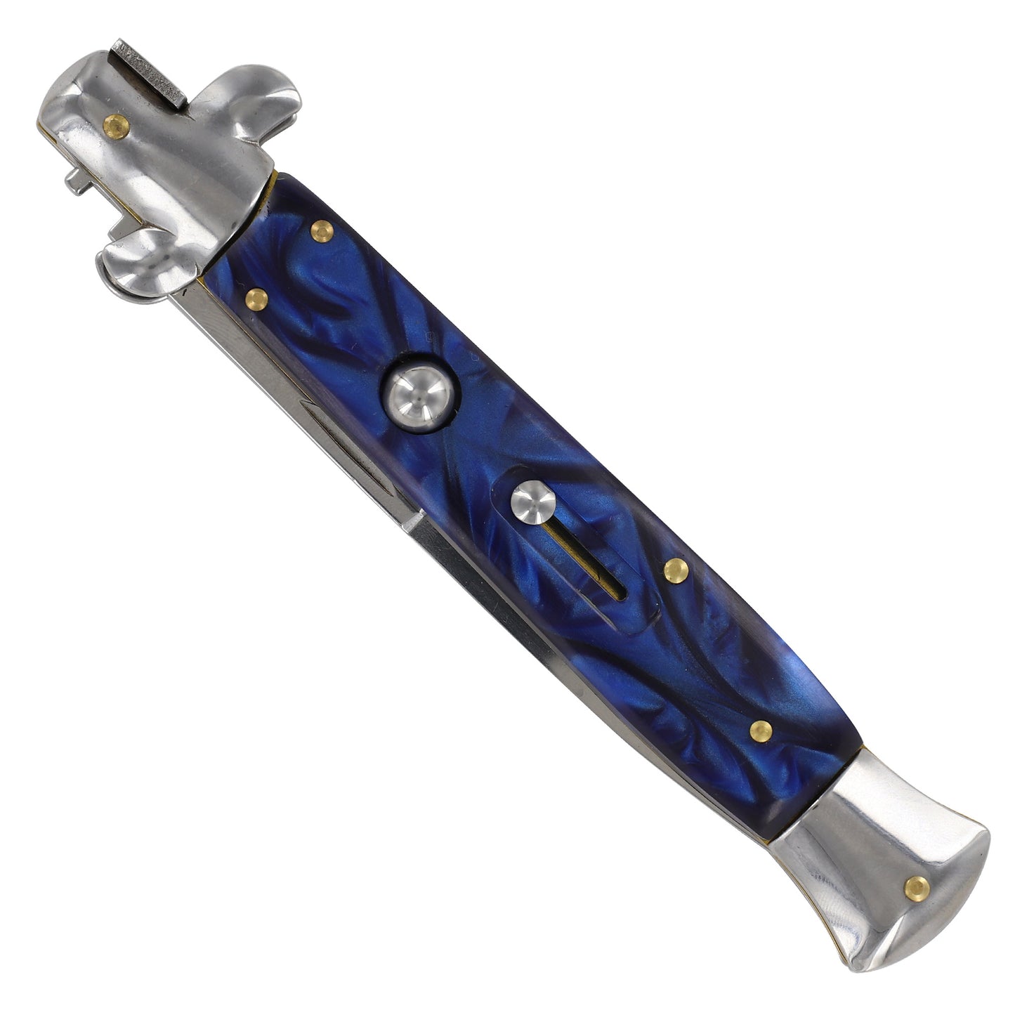 Deep Blue Pearl Automatic Push Button Stiletto Knife