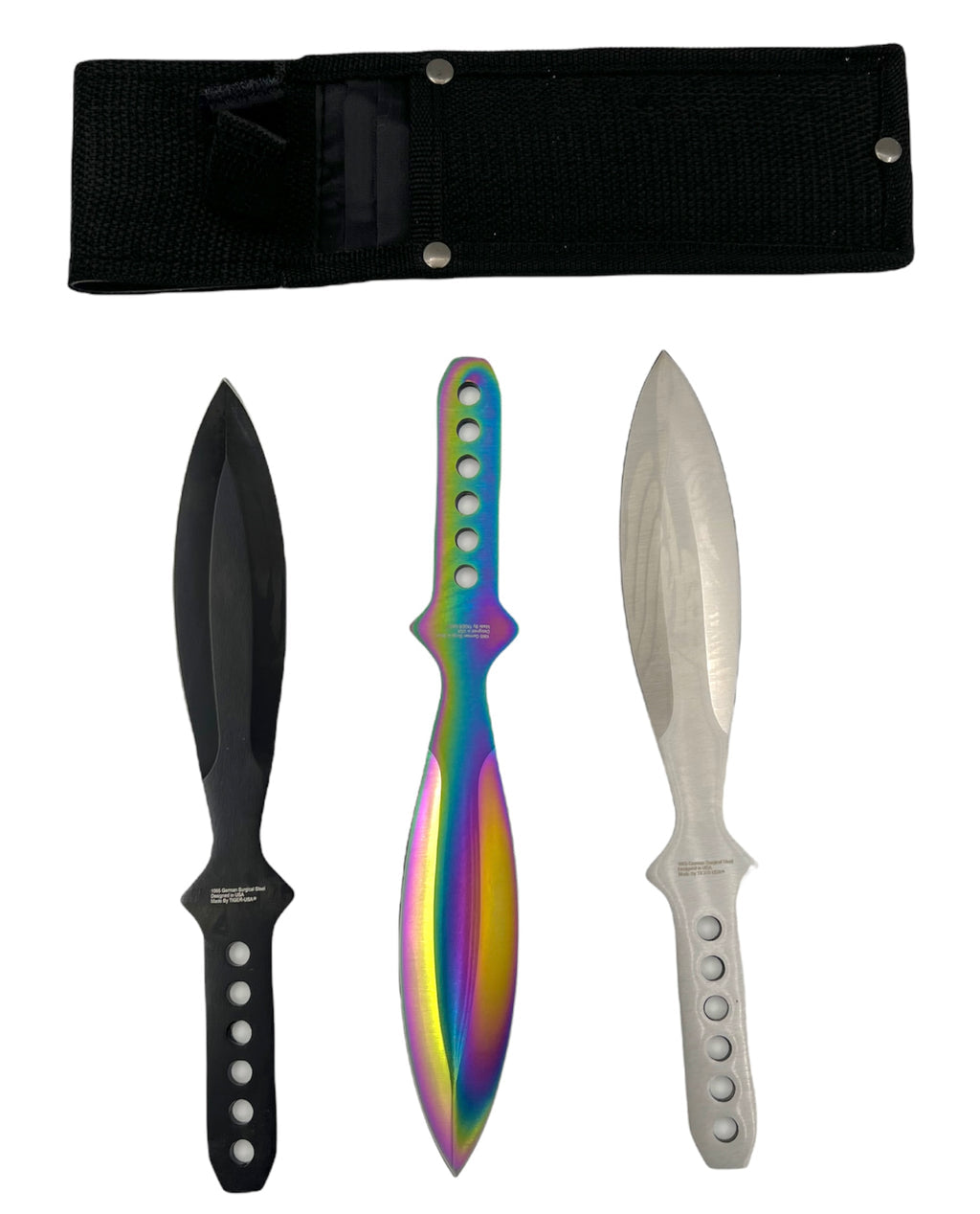 Tiger-USA®3 PC Throwing Knives RAINBOW BLACK AND SILVER with case (Set of 3)