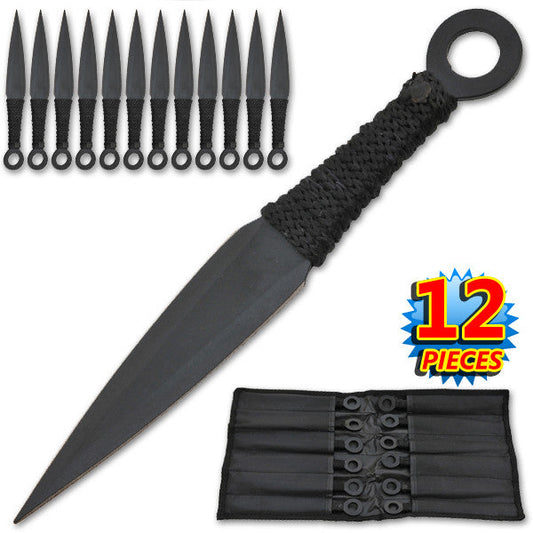 12 Pc Ninja Kunai Throwing Knife Set W/Case- Black