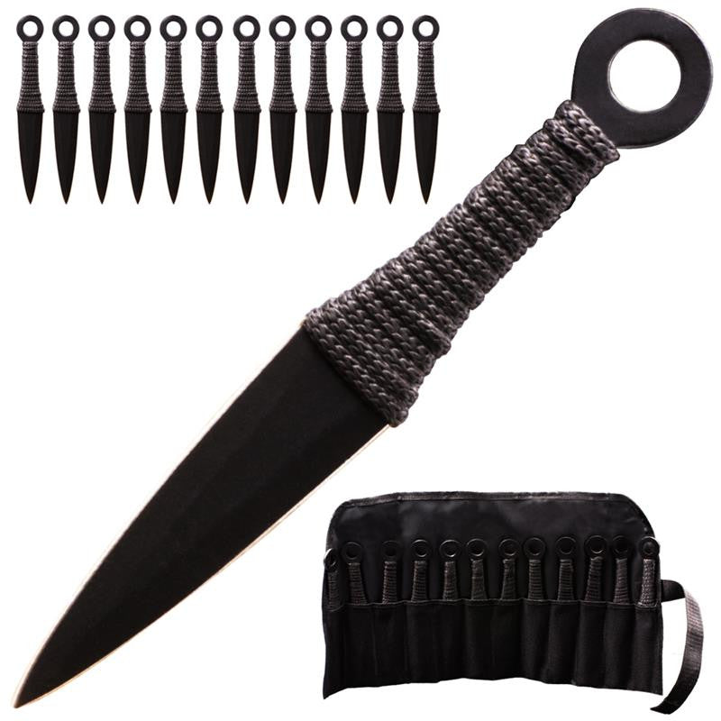 12 Pc Ninja Kunai Throwing Knife Set W/Case- Black