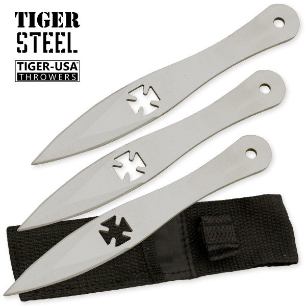 3 PC Tiger Steel Silver Throwing Knife Set