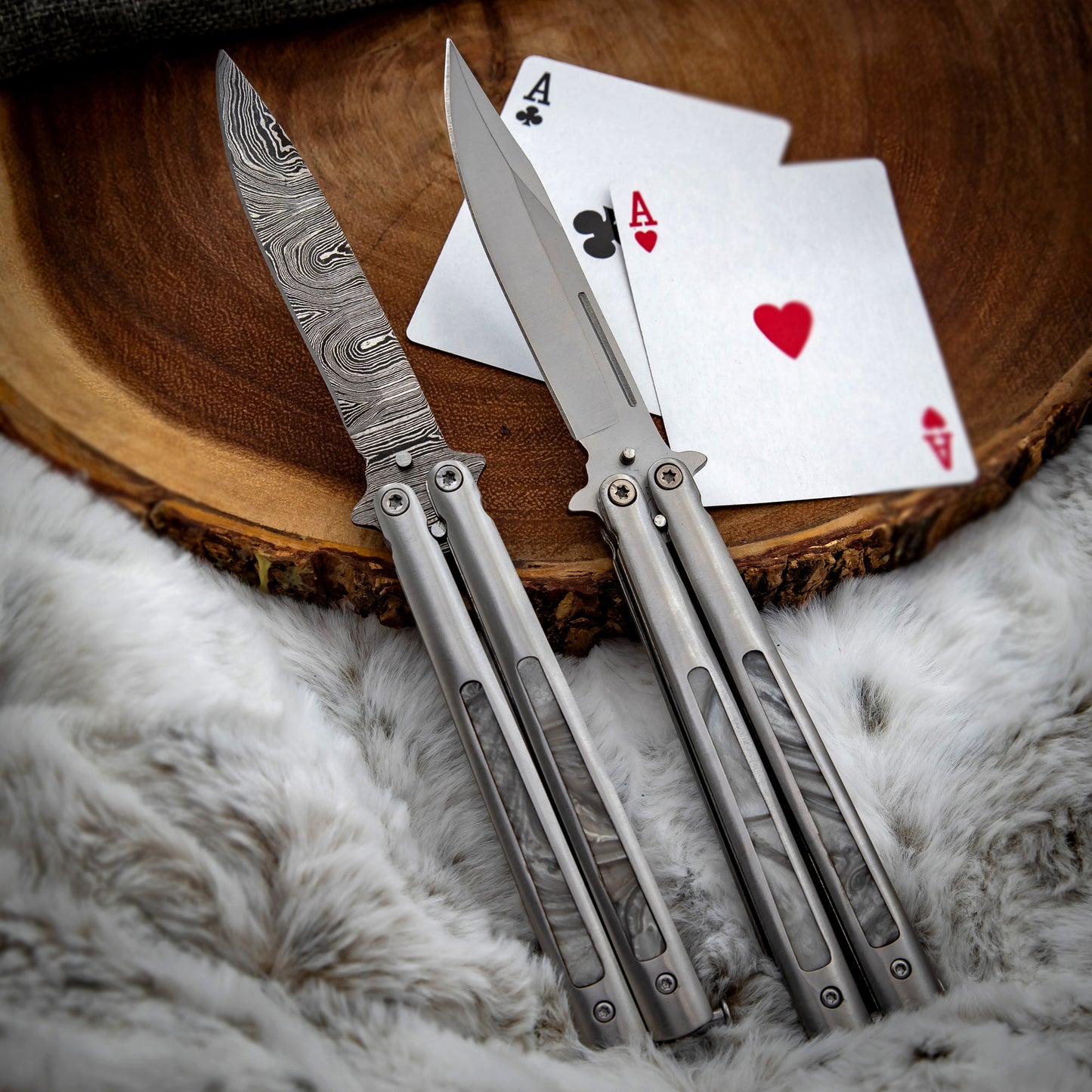 Pearl Marble Silver Butterfly Knife