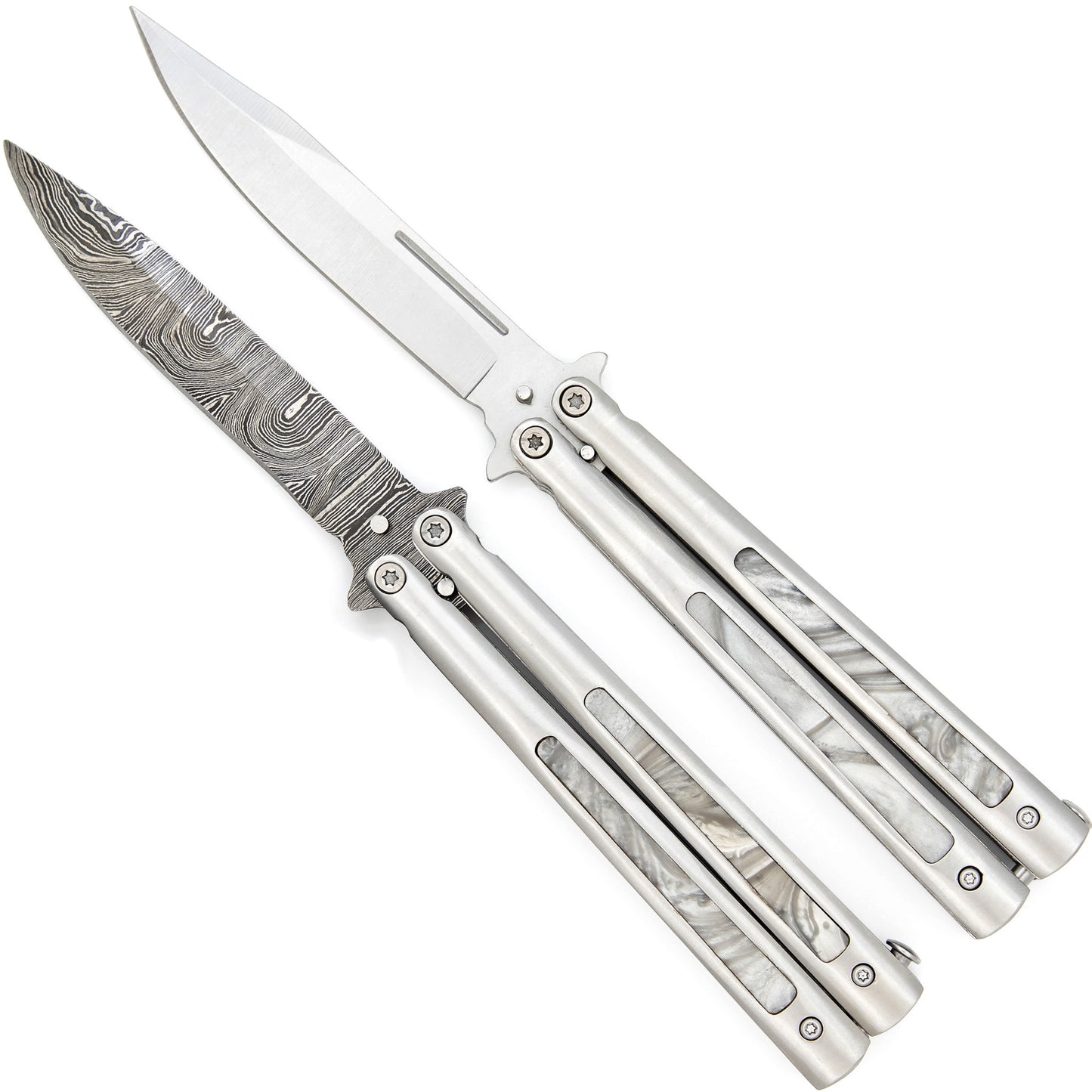 Pearl Marble Silver Butterfly Knife