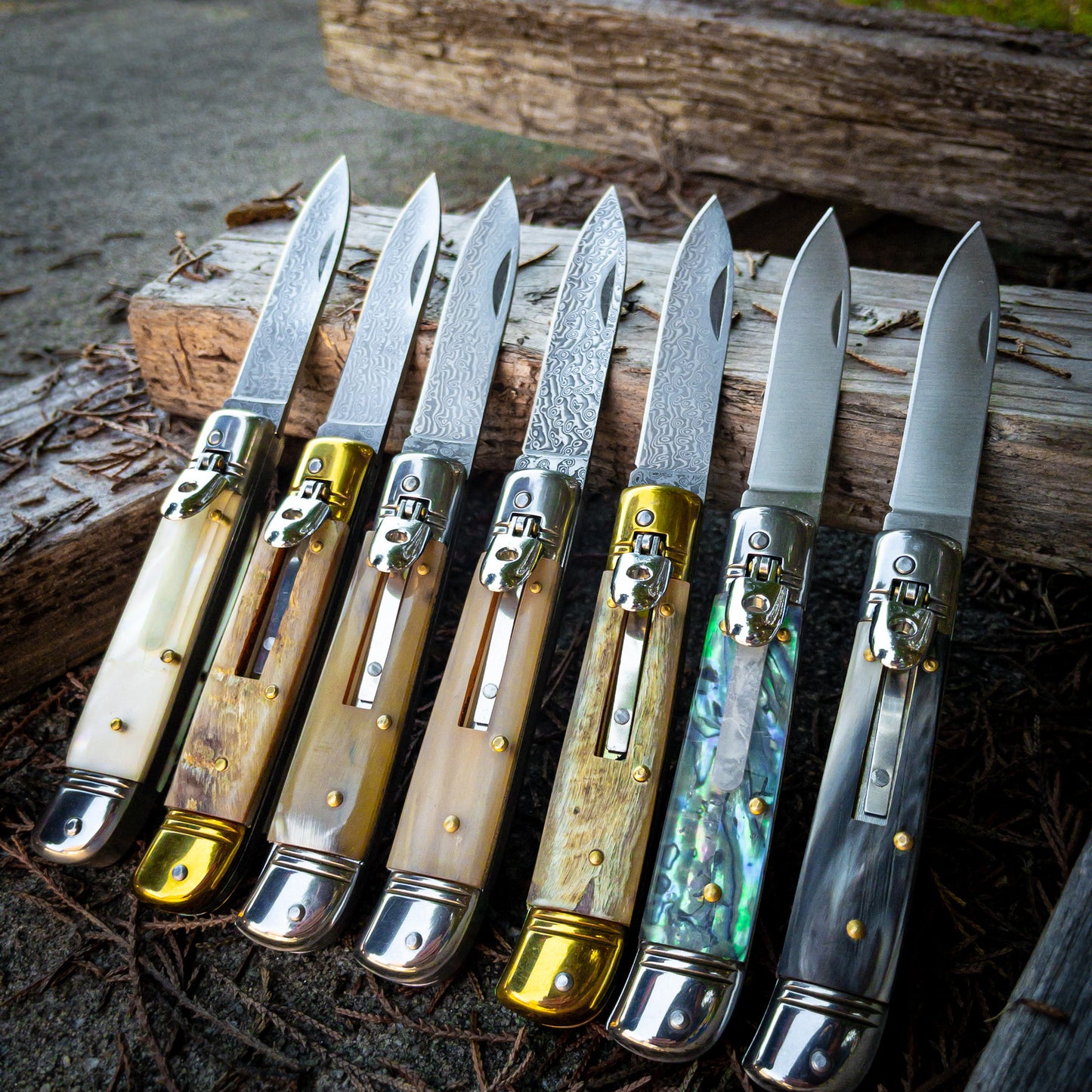 Automatic Land to Surf Lever Lock Switchblade Selection Horn & Pearl Grips Choice of 7 Knives