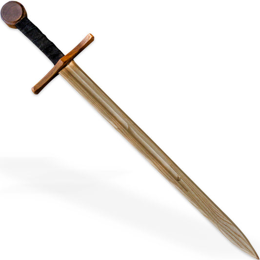 Empathetic Blade Templar Viking Beech Wood Pretend Play Practice Theater Wooden Sword w/ Black Leather Wrapped Handle